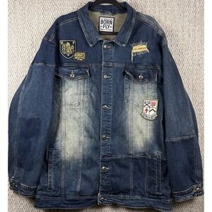 Born Fly Denim Jacket 4XL Long Length Patch Distressed Big Tall Streetwear
